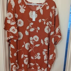 Floral V-Neck Blouse in Rust and White NWT By Spin Sz S